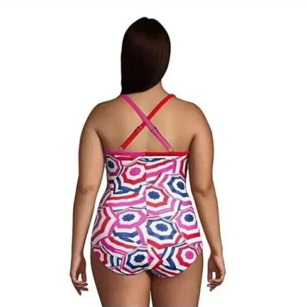 Lands' End Pink and Blue Geometric One Piece Swimsuit - Picture 2 of 10